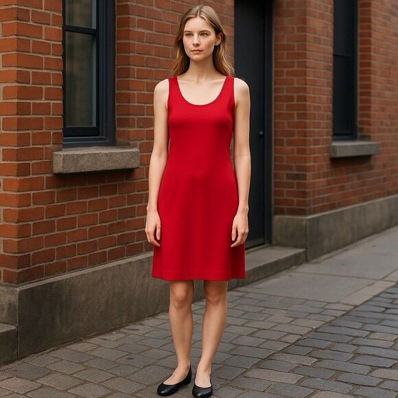 Eileen Fisher Midi Tank Dress XSmall RED Shift Minimalist Sleeveless Summer USA - Picture 1 of 9
